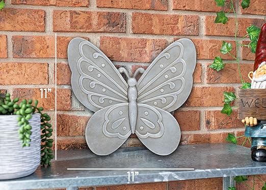 NAT & Jules Animal Character Shaped Dimensional Indoor Outdoor 11 inch Cast Resin Decorative Garden Stepping Stone, Patio, Walkway Sculpture Yard Art, Stone Grey Butterfly
