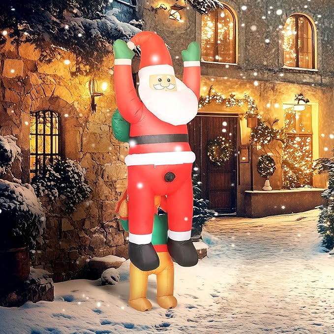 Outsunny 7FT Hanging Christmas Inflatable Santa with Dog, Christmas Blow Up Decoration with Built-in LED Lights for Garden, Indoor Outdoor Home Decor
