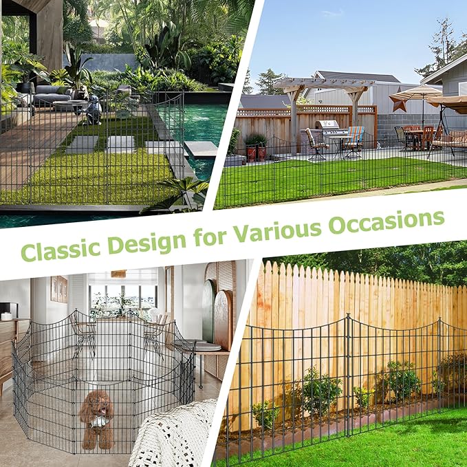 10 Panels Garden Fence Dog Fence Outdoor for Yard, 40in H x 23.6ft L Rustproof Metal Fencing with Ground Stakes | No Dig Animal Proof Containment for Pets/Rabbits | Durable Patio Security Panels