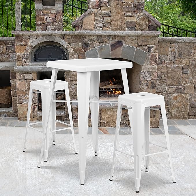 Flash Furniture Lily 4 Pack Commercial Grade 30" High Backless White Metal Indoor-Outdoor Barstool with Square Seat