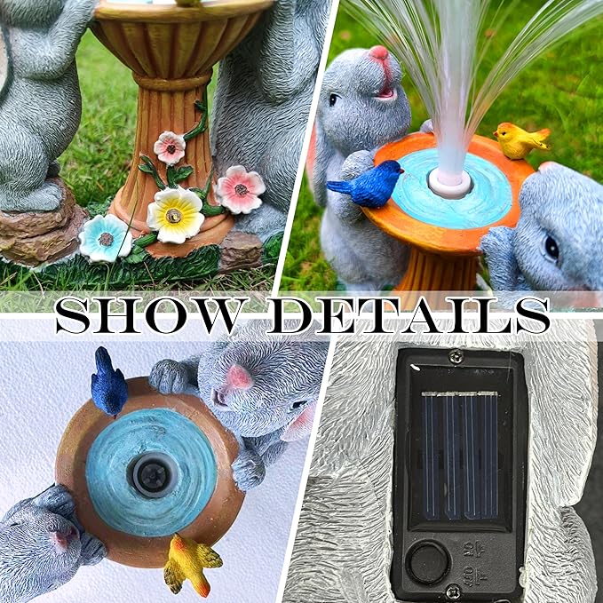 Solar Rabbit Garden Statues Outdoor Decor with LED Lights, Resin Rabbits Figurine Lights Decorations Colour Changing Fiber Optical Light, Outside Lawn Decor for Yard, Unique Housewarming Gift