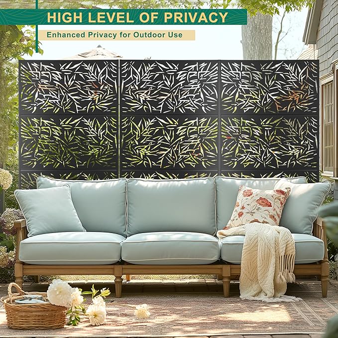 72" H47" W Metal Outdoor Privacy Screen - Freestanding, Decorative Fence (3 Panels)