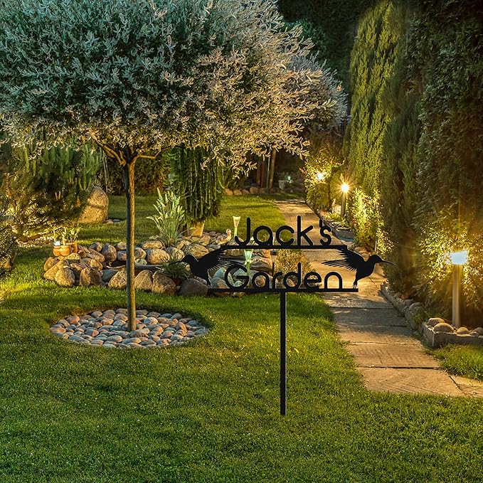 Personalized Metal Garden Sign with Stake, Custom Garden Decor for Outdoor, Custom Family Name Sign, Patio Decorations, Lawn Art, Farmhouse Decorative, Housewarming Gift (CstmDesign9)