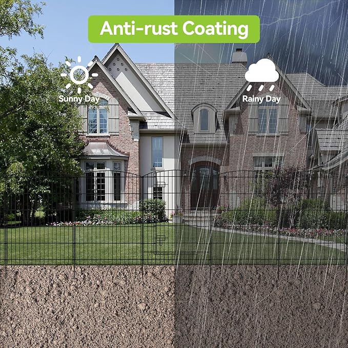 INJOPEXI Decorative Garden Fence 6 Panels 13ft (L)×36in (H) Animal Barrier Fences with 5 Panels + 1 Gate, No Dig Garden Fencing Rustproof Metal Wire Temporary Rabbit Dog Fence for Patio Outdoor Yard
