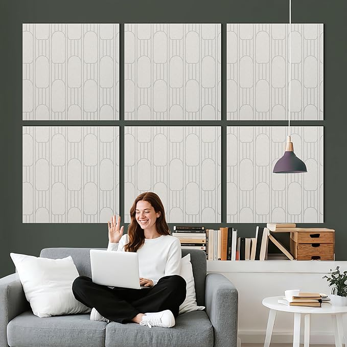 6 PCS Acoustic Panels, 23.6x23.6 Inch Sound Absorbing Panels, Decorative Acoustic Wall Panels for Recording and Home Studio, Office with Double-Sided Adhesive Tape