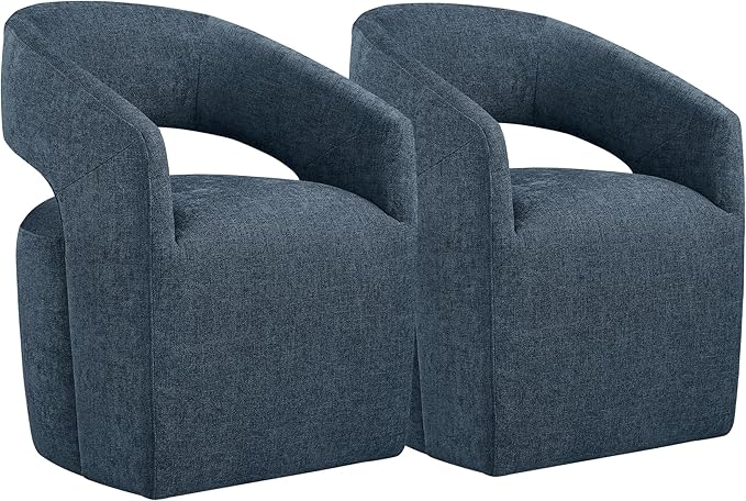 Upholstered Dining Chairs with Casters No Assembly Modern Barrel Armchair with Rollers for Diningroom Bedroom Livingroom Reading Room,Set of 2,Blue