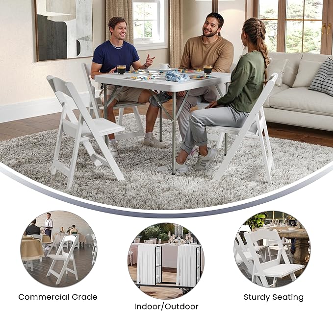 Flash Furniture Hercules™ Series Folding Chair - White Resin - 1000LB Weight Capacity Comfortable Event Chair - Light Weight Folding Chair
