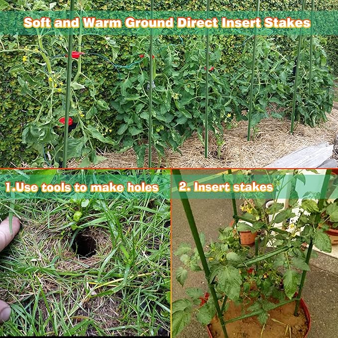 Xiny Tool Garden Stakes, 25 Pack 4 Ft Steel Plant Garden Tomato Stakes with Plastic Coat for Climbing Plants (25 Pack 48 Inch)