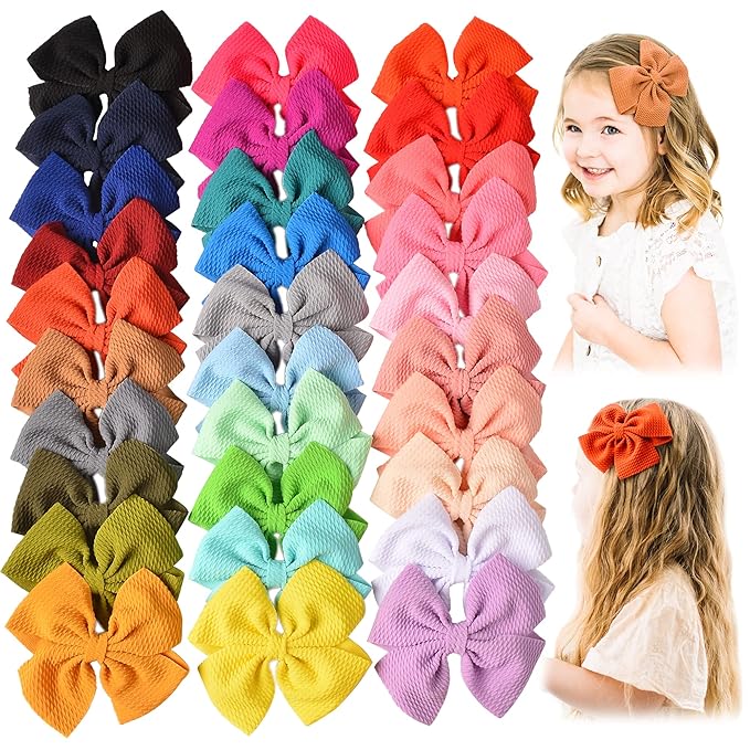 Prohouse 30 PCS Baby Girls Hair Bows Clips Barrettes Waffle Hair Accessories with Alligator Clip for Babies Girl Infant Toddlers Kids Teens