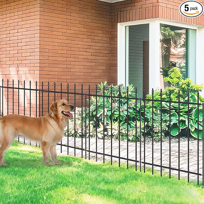 Metal Garden Fence 30 in H x 10 ft L,Border Fence Panels Animal Barrier for Dogs, No Dig Garden Fencing for Yard Patio Flower Bed Lawn Outdoor,5 Panels + 6 Stakes Black