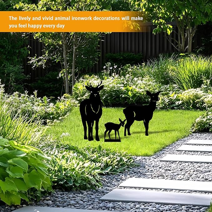 3 Pack Deer Metal Garden Decorative Stakes, Weather Proof Silhouette Statues for Yard, Patio,Outdoor Decor for Deer Lovers and Pet Owners