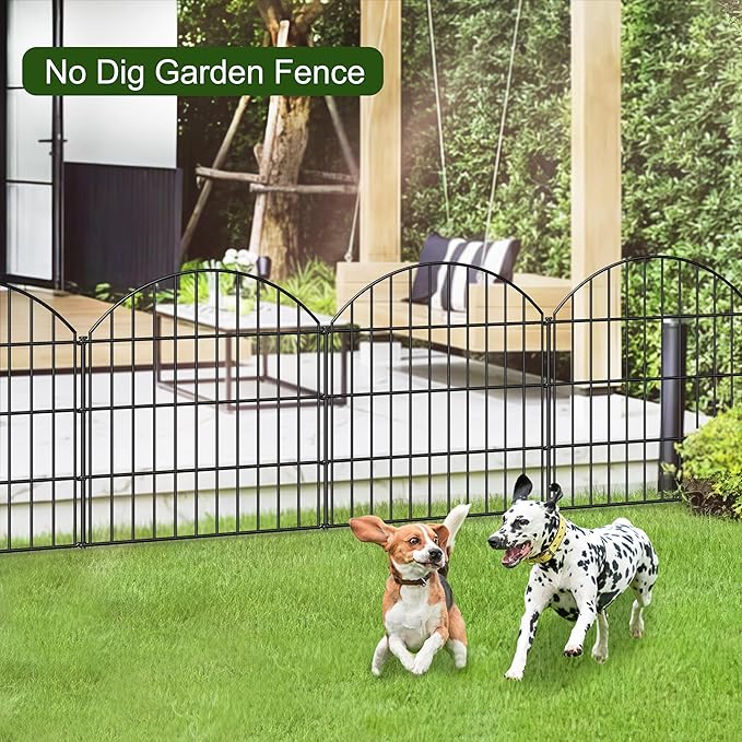 Metal Garden Fence 28in (H) x 11.7ft (L), 5 Panels + 6 Stakes Rustproof Border Fence Animal Barrier for Dog, No Dig Garden Fencing for Yard Flower Bed Patio Outdoor, CTW2828 Black