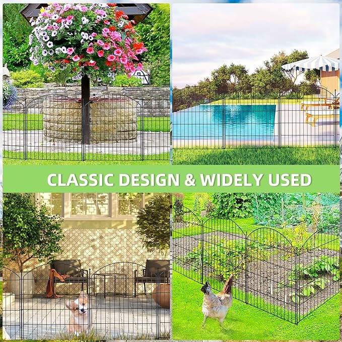 Decorative Garden Fence 32in (H) x24ft (L), 10 Pack No Dig Fence Animal Barrier for Dog with Lock, Arched Flower Bed Edging, Wire Border Panel Fencing for Yard Patio Outdoor Decor