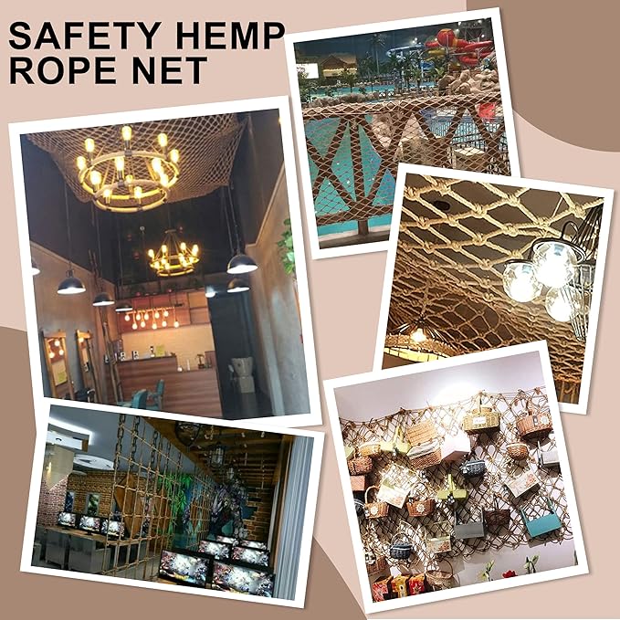 Safety Hemp Rope Net Kids Climbing Tree House Children Netting Balcony Stairs Fence Railing Garden Playground Protection Heavy Duty Indoor & Outdoor Decor Rope Net 10mm/10cm 3.3x13.1ft(1x4m)
