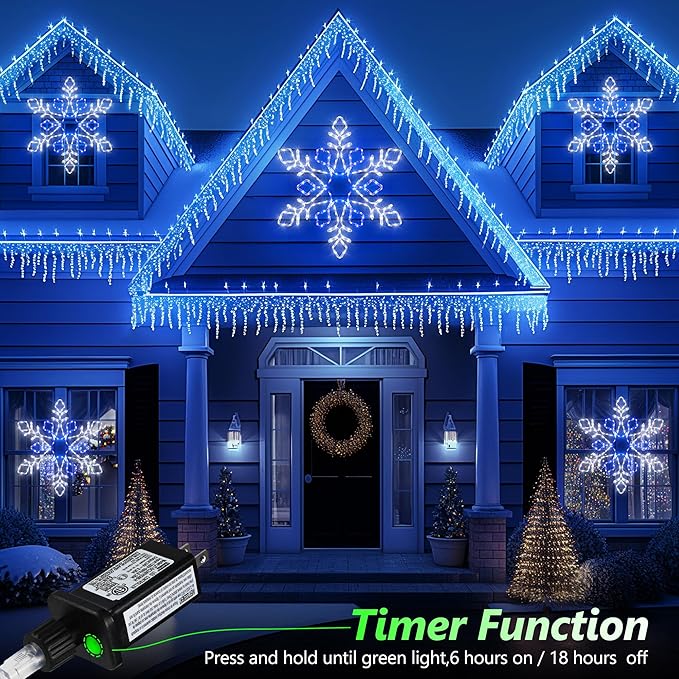 Christmas 35'' Snowflake Lights Decoration - Outdoor Waterproof Christmas Lights Super-Bright White and Blue with Ultimate Timer for Outdoor Home Party Wall Hanging Light