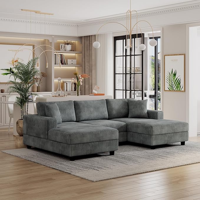 99" Symmetrical U Shaped Reversible Modular Sectional Sofa, Convertible Sofa Lounger Couch with Double Chaise Lounge and Thickness Cushions, Extra Wide Seat Couch w/Headrest