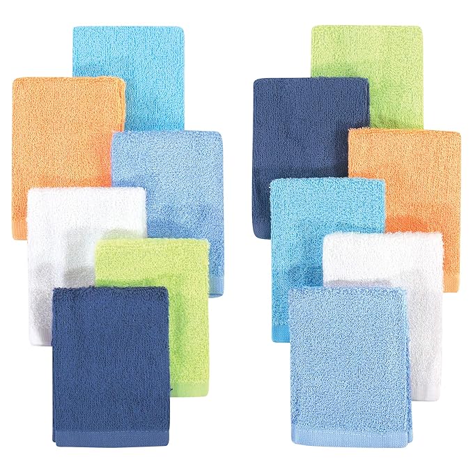 Hudson Baby Unisex Baby Rayon from Bamboo Woven Washcloths 12pk, Blue Orange Lime, One Size