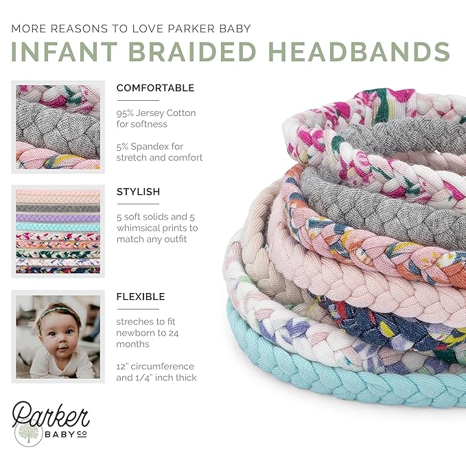 Parker Baby Girl Braided Headbands, Assorted 10 Pack of Hair Accessories for Girls -"Wildflower Set"