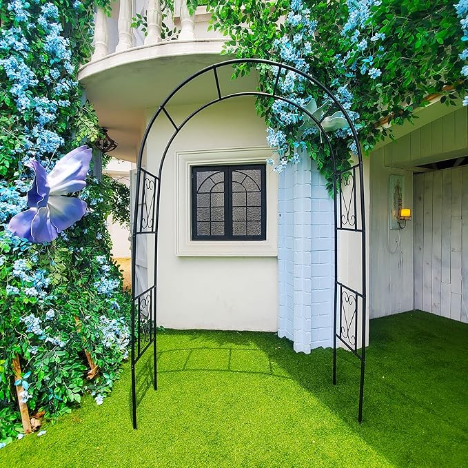 Iron Pergola Arbor Practical, Garden Arbor Arch, Metal Trellis Archway for Climbing Plants Rose Grape Vines, Pergola Decoration for Backyard Patio Lawn Pathway 7 Ft High x 4.1 Ft Wide