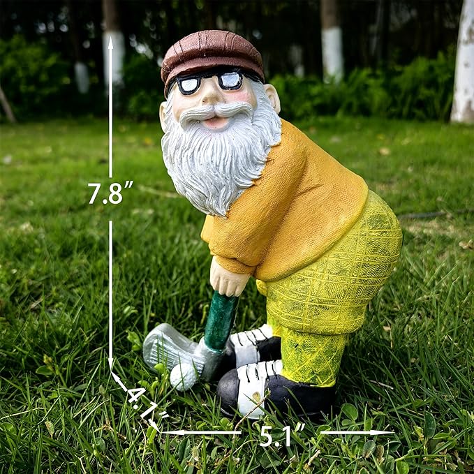 Garden Golfing Gnome Statue Decorative, Adorable Flower Bed Decor Gnome Sculpture for Patio Lawn,Yard Patio Art Decor Dwarf Figurines Table Ornament