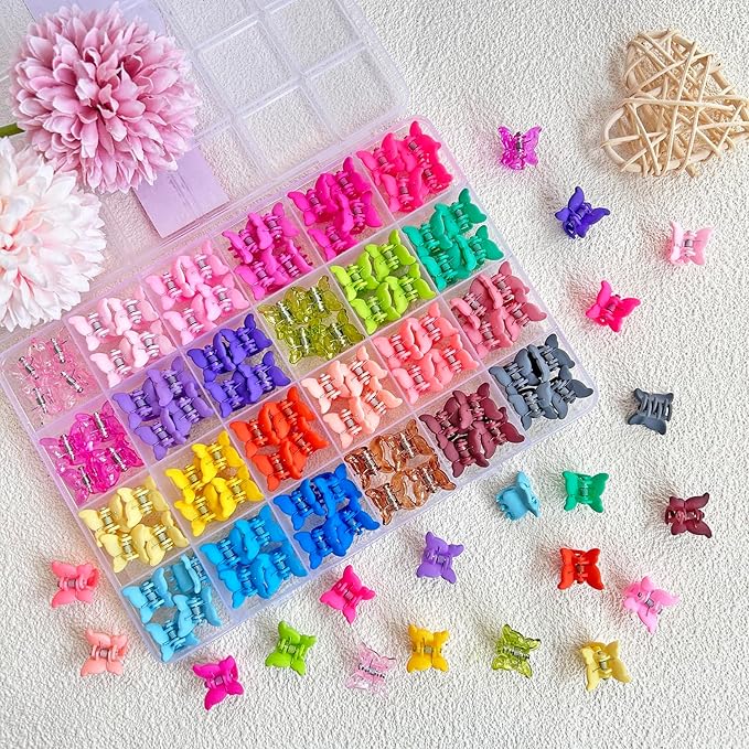 96pcs Baby Girl Hair Clips 24 Multicolors Colors Mini Hair Claw Clips Small Tiny Butterfly Claw Clips Baby Hair Accessories for Toddler