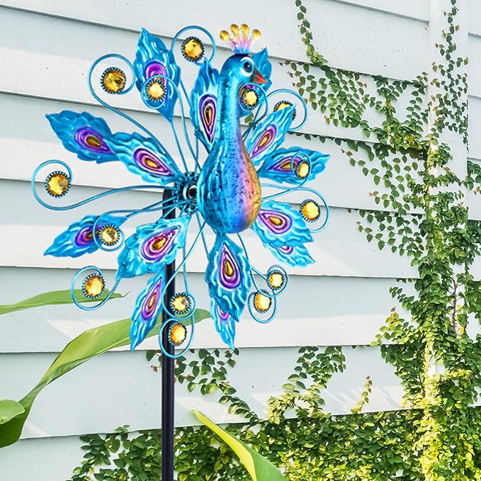 Wind Spinner for Yard and Garden Peacock Windmill Outdoor Metal Kinetic Art Wind Sculpture for Yard Patio Lawn Decoration 55 Inch,Gifts for Women