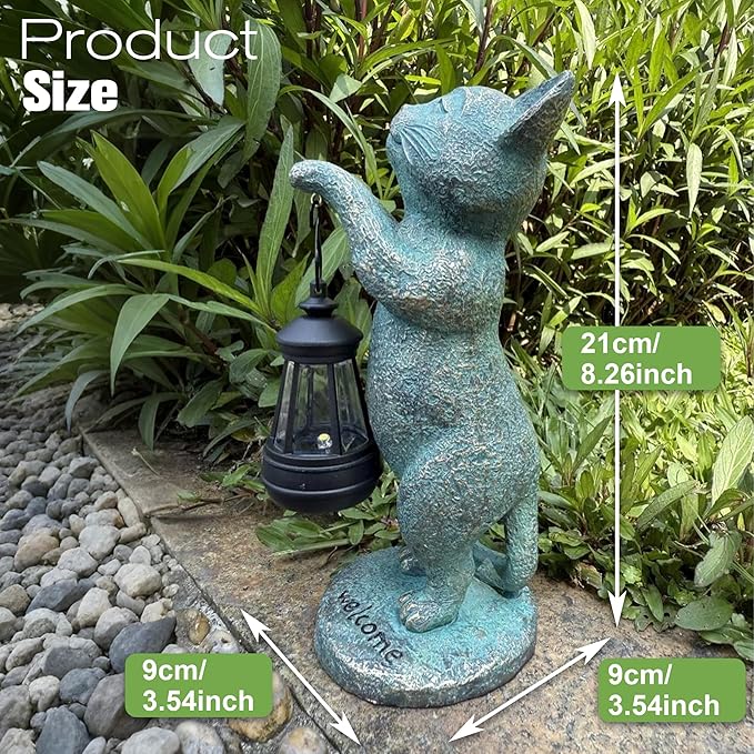 Cat Garden Statue Solar Outdoor Decor - Cat Statues for Garden Solar Lantern Figurine for Yard Patio Lawn Porch Pathway Landscape Ornament Unique Gift for Mom Women