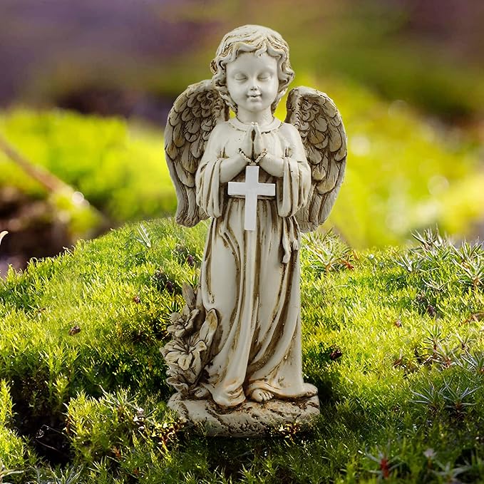 Angel Statue for Garden,Solar Angel for Cemetery Decorations,Garden Memorial Angels,Resin Praying Angels Figurine for Patio Lawn Yard Porch Decorations,12.12inch