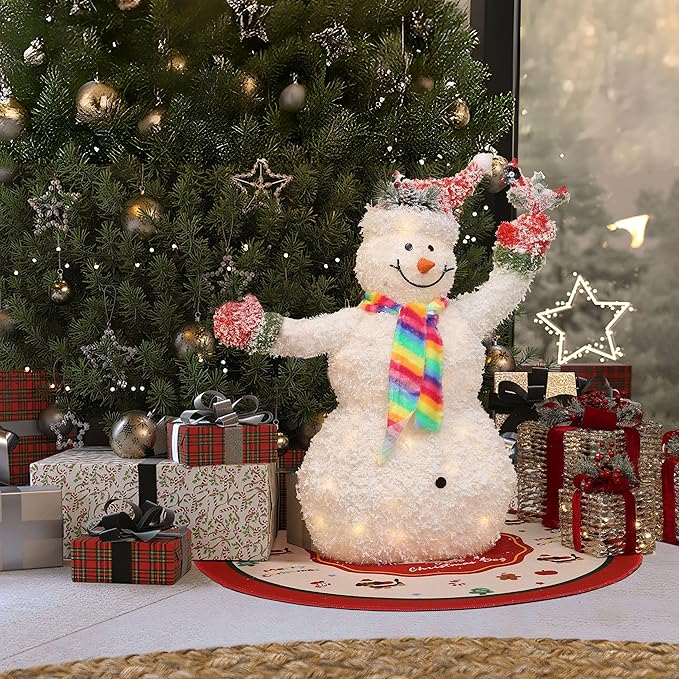 LuxenHome 3FT Lighted Snowman Outdoor Christmas Decorations, Battery Operated Frosted Snowman Christmas Decor with 40 LED Light, Xmas Decorations Outdoor, Indoor for Porch, Lawn Holiday Display