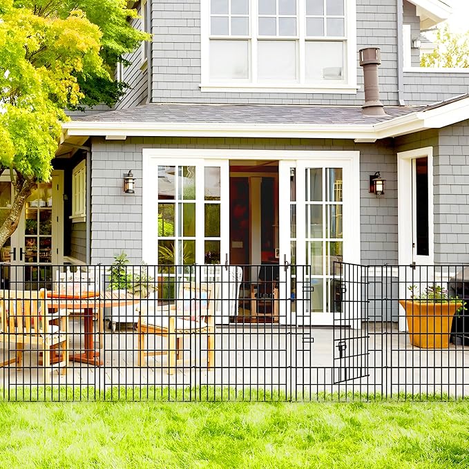 Metal Garden Fence 40 inch H x 28 inch W, 10 Panels (9 Panels + 1Gate), Total 23 ft, No Dig Fence Rustproof Animal Barrier Fencing for Dog, Rabbits, and Patio,Yard