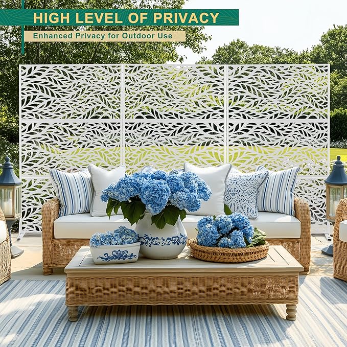 72" H×47" W Metal Privacy Screen Outdoor Privacy Screen Freestanding, Outdoor Privacy Screens and Panels for Patio Lawn Deck(Consists of 3 Panels)