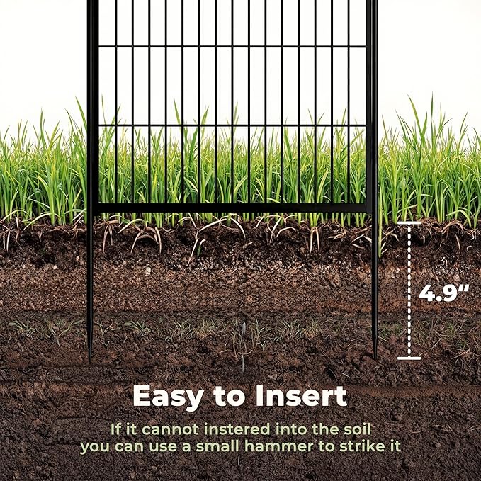 SunsGrove Garden Fence 45 in(H) x 4.5 ft(L) 2 Panels, Heavy Duty Metal Animal Barrier Fence for Dogs, Easy No-Dig Setup, Decorative Dog Fences, Black