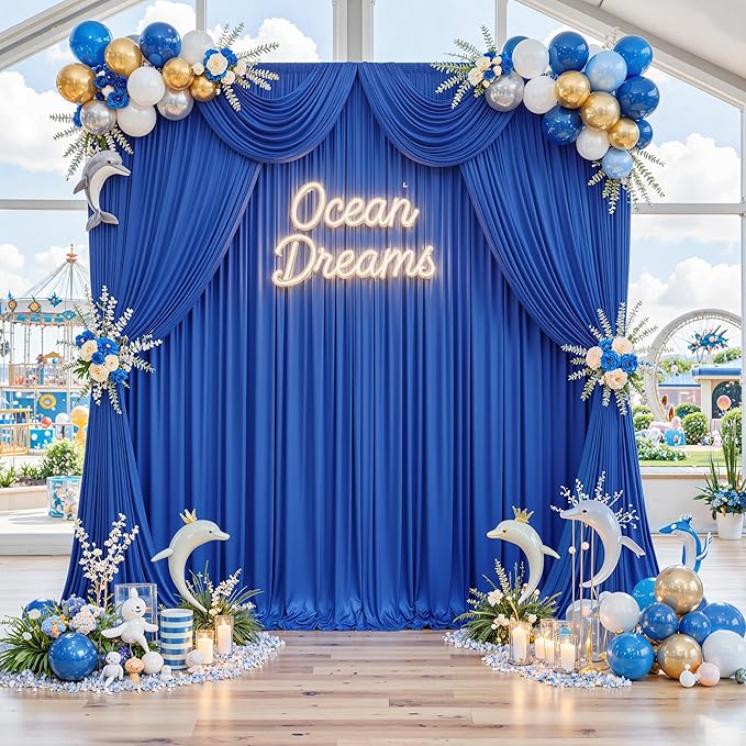 20ft x 10ft Wrinkle Free Royal Blue Backdrop Curtain for Party, Polyester Royal Blue Photo Backdrop Drapes 4 Panels 5x10ft for Birthday Photography Background Weddings Baby Shower Party