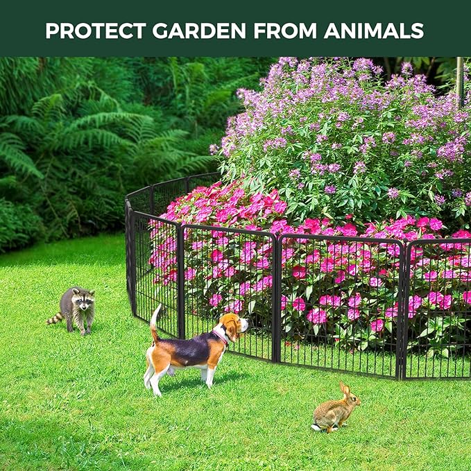 FXW Garden Fence Outdoor for The Yard – 45in(H) x 4.5ft(L) Heavy Duty Metal Animal Barrier for Dog and Rabbit, Decorative Dog Fence, 2 Panels, Black