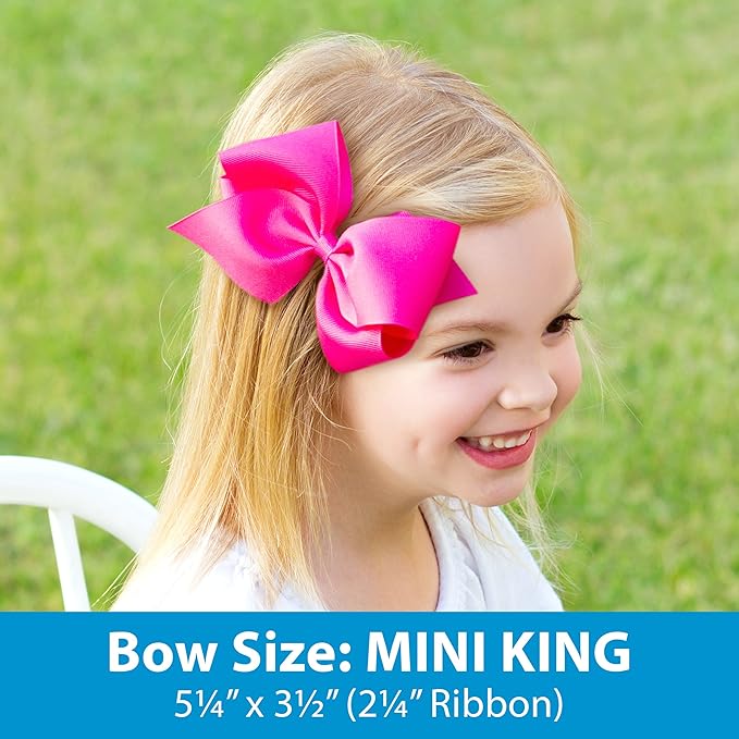 Wee Ones Girls' Classic Grosgrain Hair Bows with Plain Wrap Center, No-Slip Hair Clip, Handmade, Delphinium, Mini King