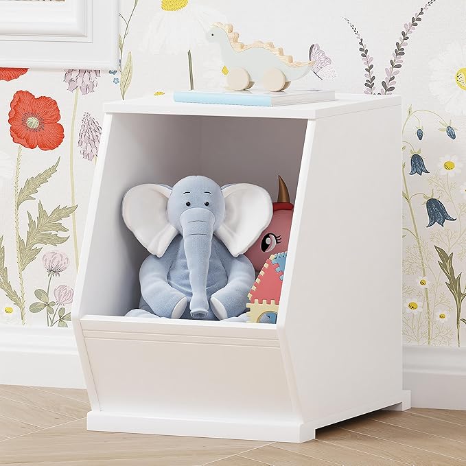 UTEX Toy Storage Organizer for Kids, Stackable Toy Storage Cabinet, Wooden Cubby Toy Organizer, White Toy Shelf for Playroom, Bedroom, Living room, Nursery, 1 Cubby