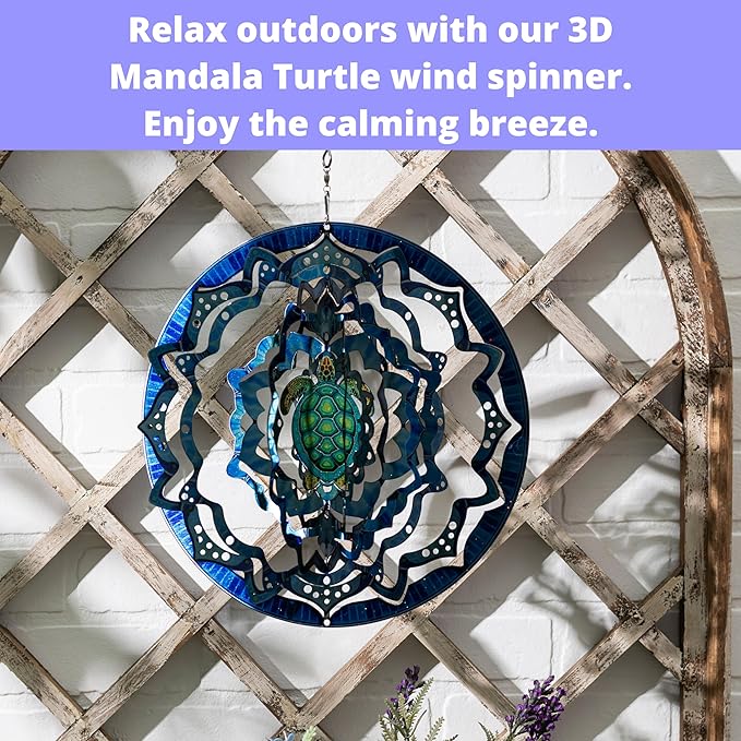 VP Home Kinetic Wind Spinner - Large Mandala Turtle - Colorful Garden Metal Outdoor Spinners - Unique Yard Wind Catchers - 3D Garden Wind Art Sculpture - Lawn and Patio Hanging Windmill Decorations