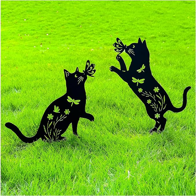 Christmas Gifts for Women Cat Metal Decorative Garden Stakes Cat Unique Gifts for Men Silhouette Statues for Yard Art, Outside, Patio, Outdoor Decor, Garden Decorations, Lawn Ornaments