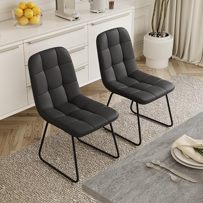 ZckyCine 67" Expandable Dining Table Set for 6, 7-Piece Modern Dining Room Table Set with Gray Wood Grain Finish and Upholstered Chairs, Extendable Kitchen Table with Black Metal Legs