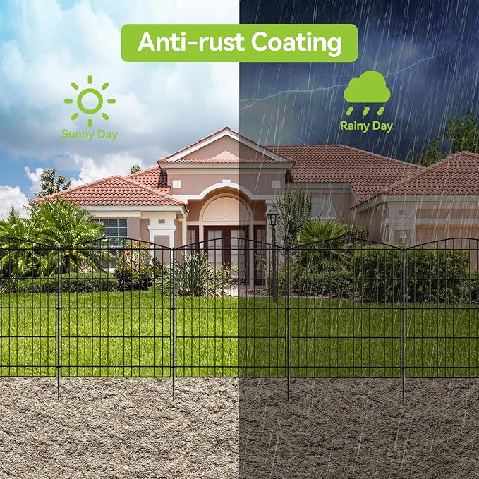 INJOPEXI Garden Fence 6 Panels 11.8ft (L)×30in (H) Decorative Garden Fences with 6 Panels Rustproof Wire No Dig Garden Fence Animal Barrier Fencing Outdoor for Backyard Patio - Without Fence Gate