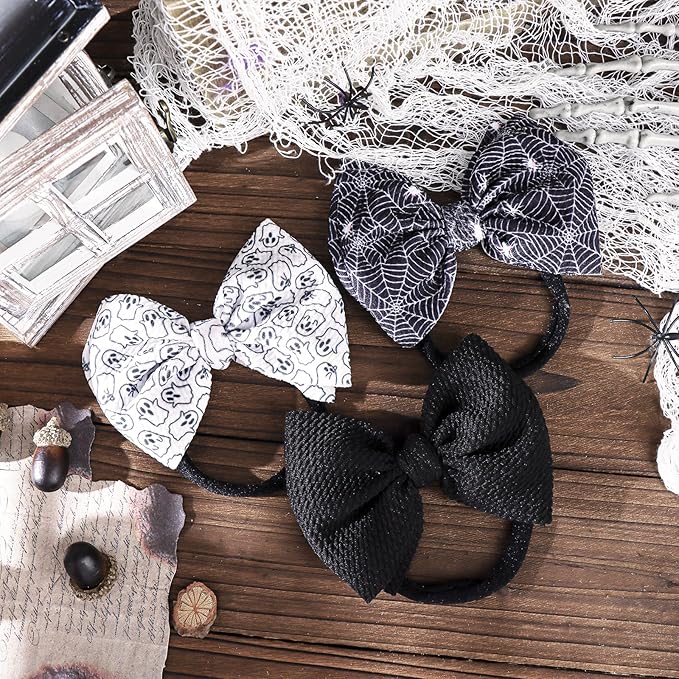 YanJie Halloween Bows for Baby Girls Elastic Nylon Headbands Toddler Girls Spider Hair Bows Ghost Hair Halloween Accessories Newborn