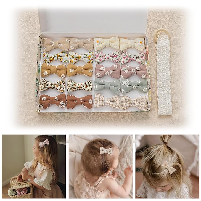 20 Pcs Hair Clips for Girls with Bows Holder Flower,2" Fully Lined Alligator Clips and Barrettes,Handmade Hair Accessories for Baby Toddler Young Kids School Age Girls Gifts