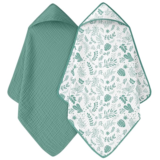 Baby Bath Towels, 100% Muslin Cotton Hooded Baby Towels for Newborn, 2 Pack Baby Towels with Hood for Infant Toddler and Kids, Large 32x32Inch, Soft and Absorbent