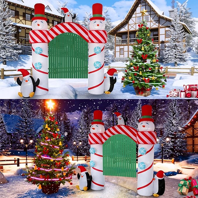 10ft Christmas Inflatable Outdoor Decorations, Snowman Arch Inflatable Yard Decorations with LED Lights for Indoor Outdoor Patio Garden Christmas Decoration
