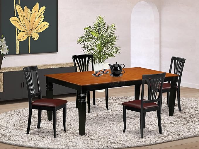 East West Furniture LGAV5-BCH-LC 5 Piece Kitchen Table Set Includes a Rectangle Dining Room Table with Butterfly Leaf and 4 Faux Leather Upholstered Chairs, 42x84 Inch, Black & Cherry
