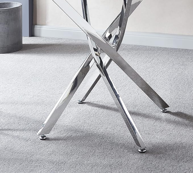 36" Round Dining Table for 4, Glass Kitchen & Dining Room Tables, Modern Circle Dining Room Table w/0.39" Tempered Glass Tabletop,Silver Finish Stainless Steel Legs for Dinner Small Space(No Chairs)