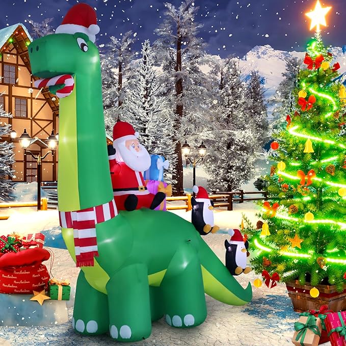13ft Christmas Inflatable Outdoor Decorations, Dinosaur Back Santa Claus Inflatable Decorations with LED Lights for Indoor Outdoor Patio Garden Christmas Decorations
