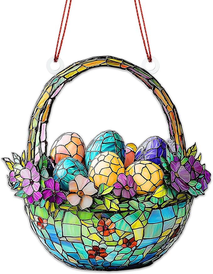 Easter Ornaments for Tree, Easter Basket Stuffers, Egg Ornaments, Suncatcher for Decorations, Windows, Classroom Gifts, He is Risen, Bunny Egg (1, Eggs)