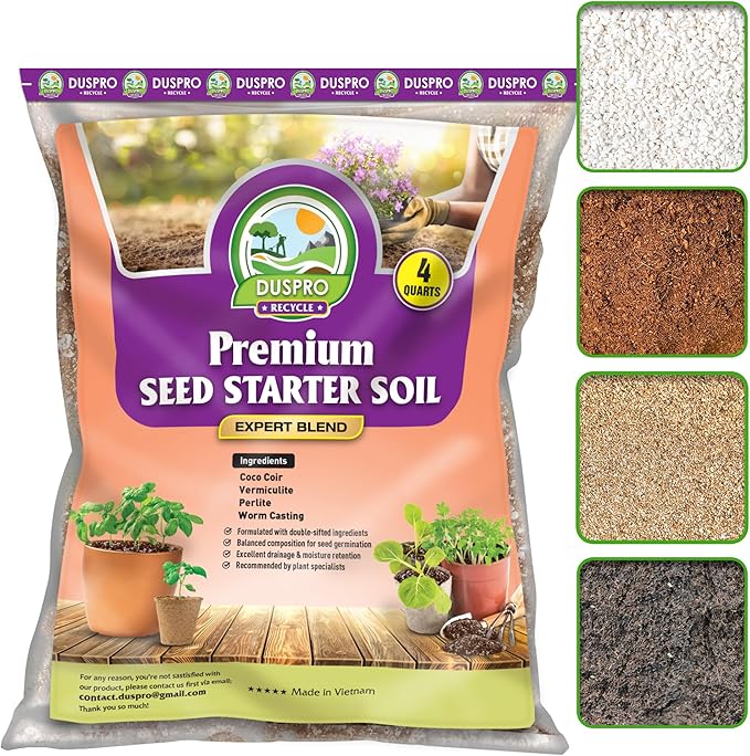 DUSPRO Recycle 4 QRT Seed Starter Soil Pre-Mixed Seed Starting Mix for Young Plant Seeds, Soilless Formula Moisture Retention, Aeration & Nutrient Seed Starting Soil 4in1