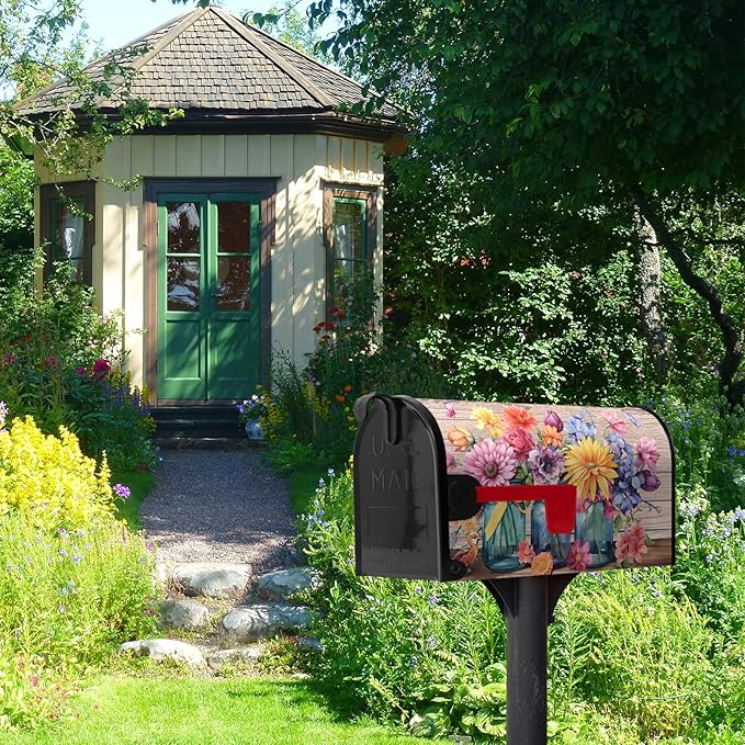 Fall Mailbox Cover Magnetic Butterfly Daisy Jars Rustic Mailbox Wraps Autumn Floral Colorful Flowers Mail Box Covers Decals Letter Post Box Outdoor Decorations Standard 21" Lx 18" W